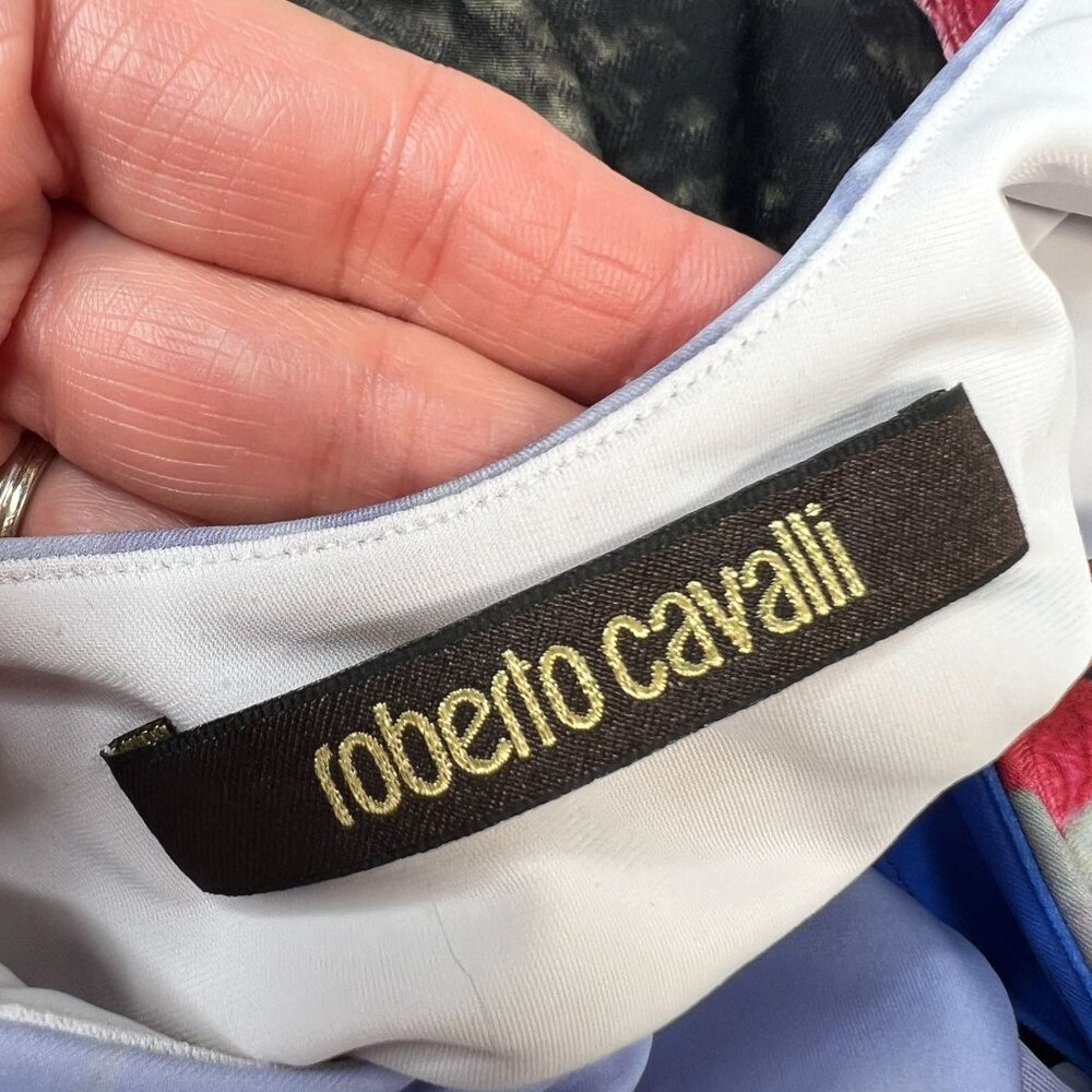 Roberto Cavalli Araki Printed Floral Dress Gathered Mini Multicolor 44  US 10 - Picture 6 of 16